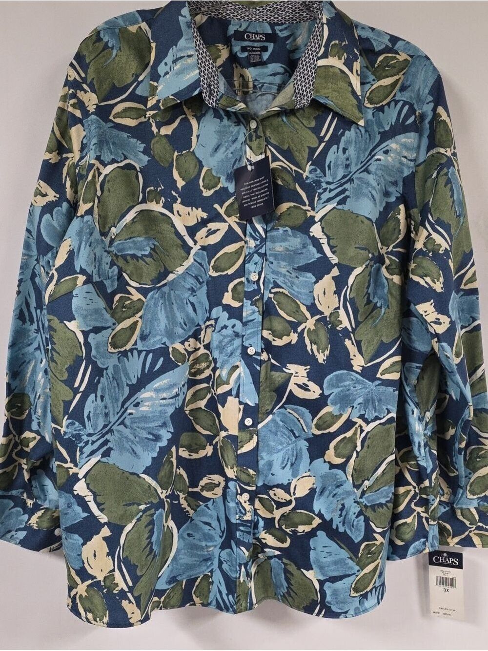 NWT Chaps Women's Floral Print Long-Sleeved Button-Down Blouse, Size 3X